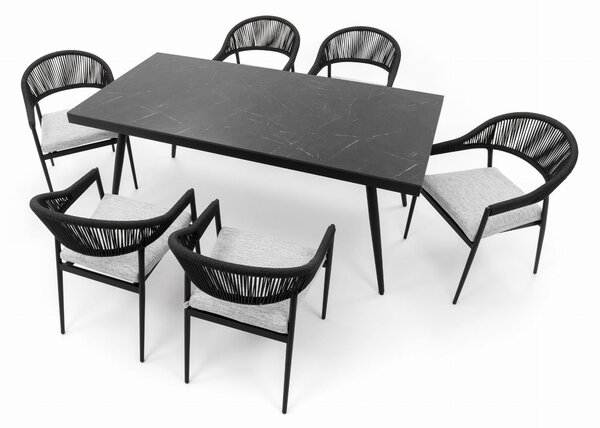Zestaw mebli ogrodowych BELIZE - szary ze stołem z blatem HPL - CARRARA BLACK