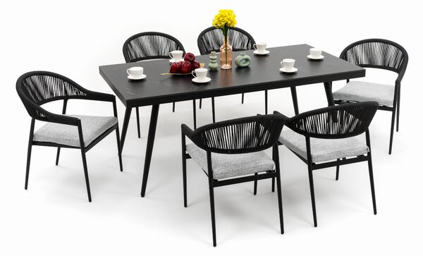 Zestaw mebli ogrodowych BELIZE - szary ze stołem z blatem HPL - CARRARA BLACK