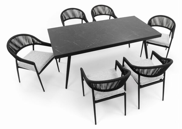Zestaw mebli ogrodowych BELIZE - szary ze stołem z blatem HPL - CARRARA BLACK