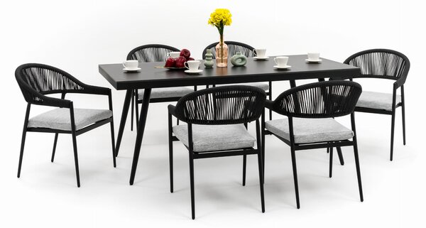Zestaw mebli ogrodowych BELIZE - szary ze stołem z blatem HPL - CARRARA BLACK