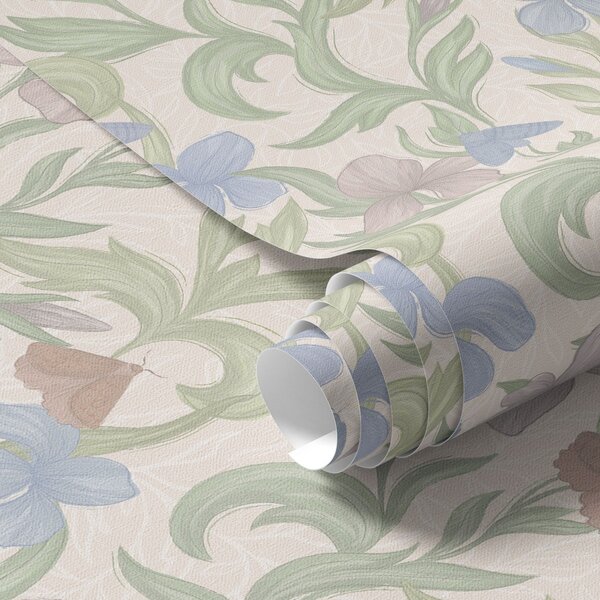 Tapety Pastelowe kwiaty i motyle na kremowym tle, Tapety Z kwiatami, a00944 : Uwalls.pl