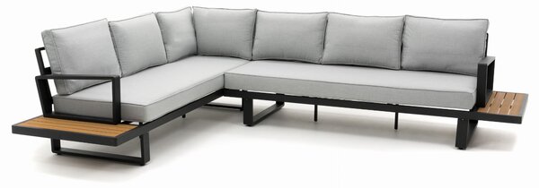 Zestaw mebli ogrodowych premium ATOL szary duży prawy narożnik aluminiowy ze stolikiem z blatem z drewna tekowego