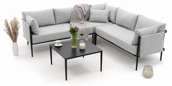 Zestaw mebli ogrodowych BELIZE szary narożnik aluminiowy ze stołem z blatem HPL