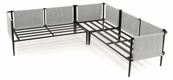 Zestaw mebli ogrodowych BELIZE szary narożnik modułowy i stół tarasowy z blatem HPL Carrara Bianco nowoczesny
