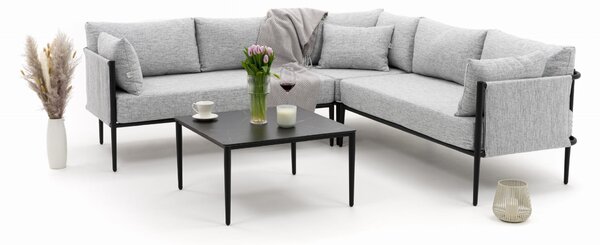Zestaw mebli ogrodowych BELIZE szary narożnik aluminiowy ze stołem z blatem HPL