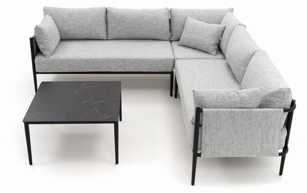 Zestaw mebli ogrodowych BELIZE szary narożnik aluminiowy ze stołem z blatem HPL