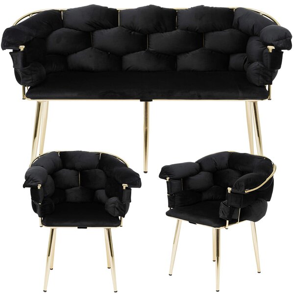 Sofa glamour + 2 fotele CHIC czarny welur