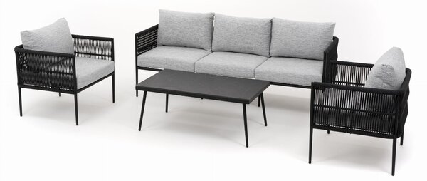 Zestaw mebli ogrodowych wypoczynkowy BELIZE - szary ze stołem z blatem HPL - CARRARA BLACK