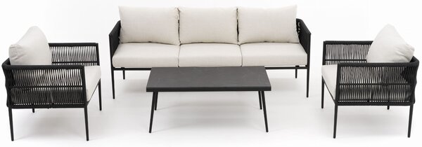Zestaw mebli ogrodowych wypoczynkowy BELIZE - beżowy ze stołem z blatem HPL - CARRARA BLACK