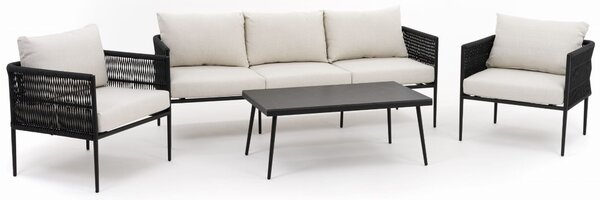 Zestaw mebli ogrodowych wypoczynkowy BELIZE - beżowy ze stołem z blatem HPL - CARRARA BLACK