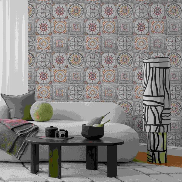 Tapety Stare kamienne medaliony mozaikowe z wyblakłymi detalami, Tapety Abstrakcyjne, a01042 : Uwalls.pl