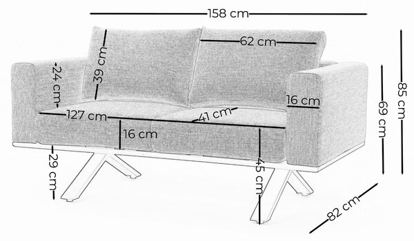 Sofa ogrodowa 2 osobowa MARABELLA szara nowoczesna aluminiowa