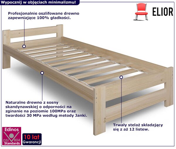 Drewniane pojedyncze łóżko sosnowe ze stelażem 100x200 W8-N57