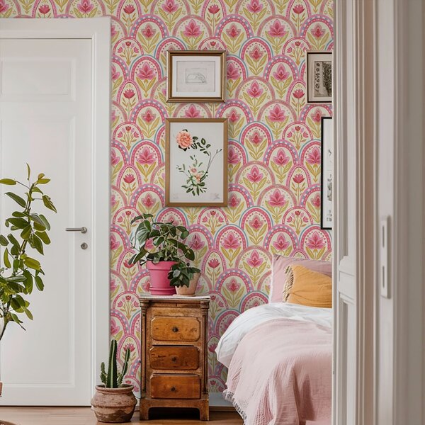 Tapety Łuki z różowymi kwiatami w stylu ludowym, Tapety Z kwiatami, a01080 : Uwalls.pl