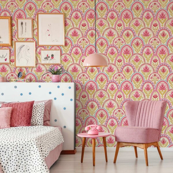 Tapety Łuki z różowymi kwiatami w stylu ludowym, Tapety Z kwiatami, a01080 : Uwalls.pl