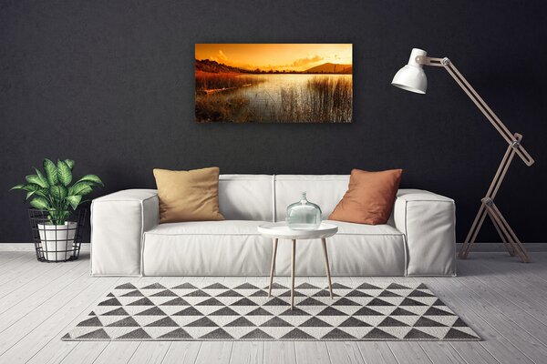Obraz canvas Ognisty Zachód nad Jeziorem