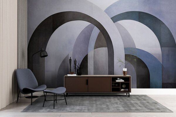 Fototapety Abstrakcyjne, teksturowane łuki geometryczne w odcieniach niebieskiego,, Fototapety 3D, Fototapety 3d geometryczna, w09611v1 : Uwalls.pl