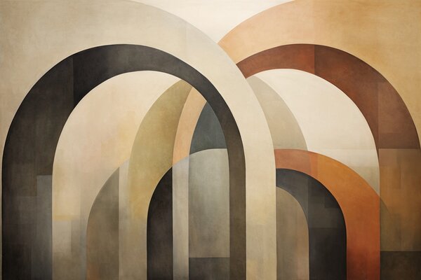 Fototapety Abstrakcyjne, teksturowane łuki geometryczne w ziemistych odcieniach beżu,, Fototapety 3D, Fototapety 3d geometryczna, w09611 : Uwalls.pl