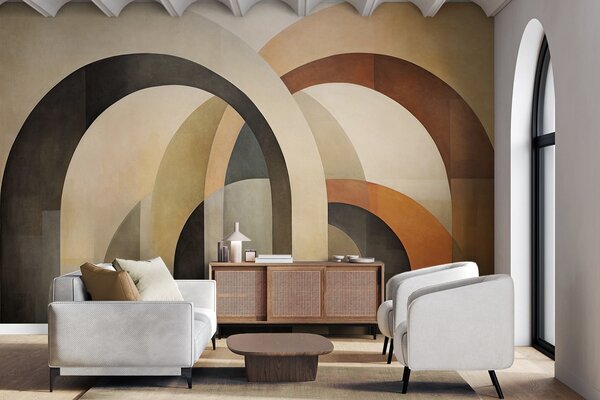 Fototapety Abstrakcyjne, teksturowane łuki geometryczne w ziemistych odcieniach beżu,, Fototapety 3D, Fototapety 3d geometryczna, w09611 : Uwalls.pl