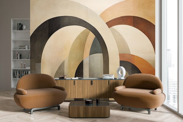 Fototapety Abstrakcyjne, teksturowane łuki geometryczne w ziemistych odcieniach beżu,, Fototapety 3D, Fototapety 3d geometryczna, w09611 : Uwalls.pl