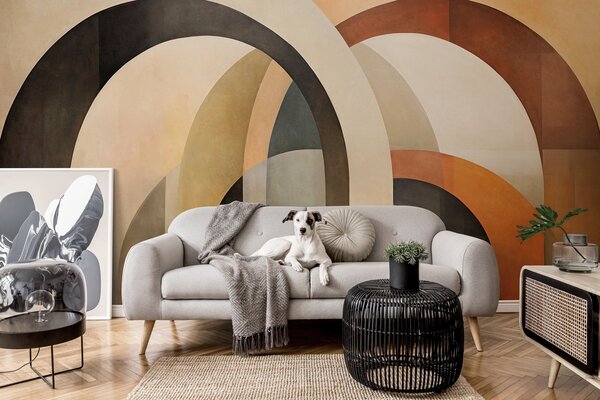 Fototapety Abstrakcyjne, teksturowane łuki geometryczne w ziemistych odcieniach beżu,, Fototapety 3D, Fototapety 3d geometryczna, w09611 : Uwalls.pl
