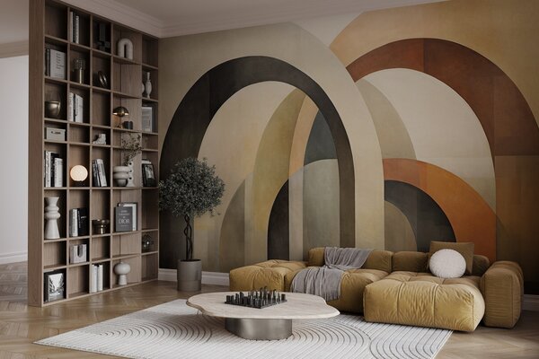 Fototapety Abstrakcyjne, teksturowane łuki geometryczne w ziemistych odcieniach beżu,, Fototapety 3D, Fototapety 3d geometryczna, w09611 : Uwalls.pl
