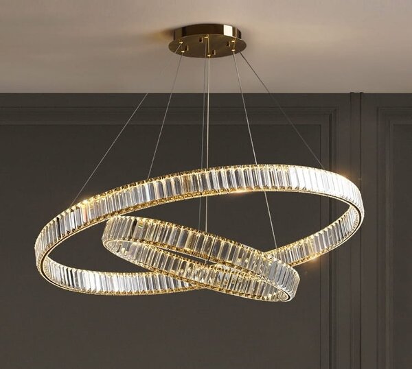 Żyrandol kryształowy, pierścienie LED - Kikim Crystal Złoty podwójny - ierścienie 80cm, 40cm domodes