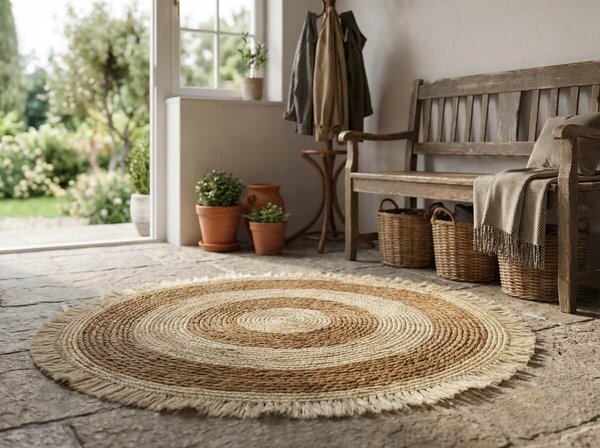 Naturalny okrągły dywan VELOR DUO ⌀ 70 cm, beżowy/brązowy