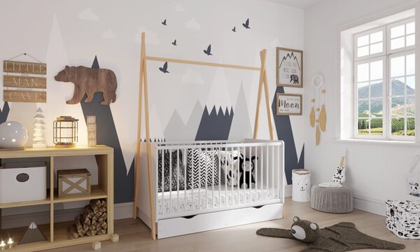 Łóżeczko - tapczanik z szufladą TIPI 140x70 - BARIERKA GRATIS!