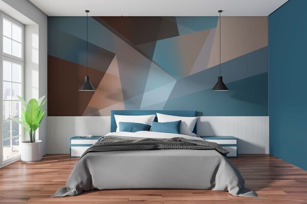 Fototapety abstrakcyjna geometria w odcieniach niebieskiego i brązowego, Fototapety Abstrakcja, w05064 : Uwalls.pl
