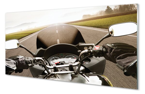 Obraz na szkle Motocykl droga niebo góry