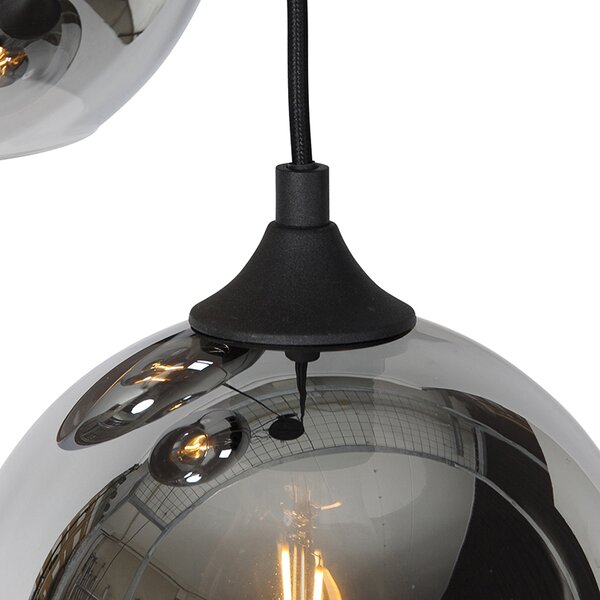 Lampa wisząca w stylu art deco czarna z przydymionym szkłem 3-światłowa - Wallace Oswietlenie wewnetrzne