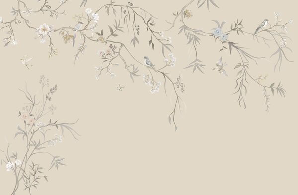 Fototapety Jasne kwiaty i ptaki na pastelowym tle, Fototapety Kwiaty, w05127v2 : Uwalls.pl