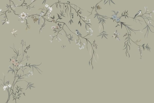 Fototapety Kwiatowy wzór z ptakami na chłodnym tle, Fototapety Kwiaty, w05127v6 : Uwalls.pl