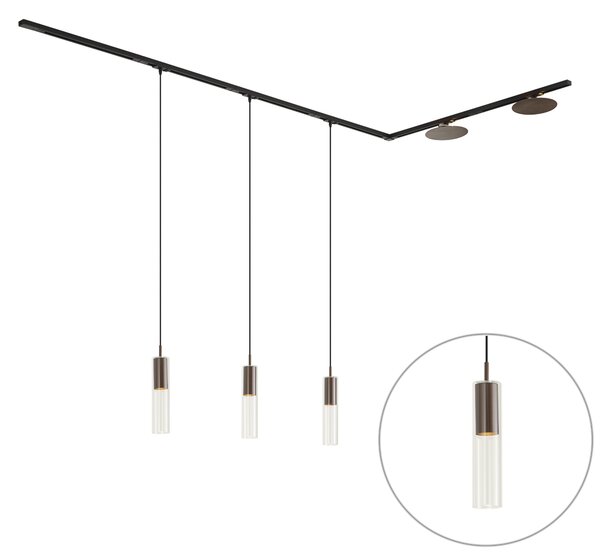 Nowoczesny system szynowy czarny z 3 lampami wiszącymi i 2 lampami sufitowymi brązowy 1-fazowy - Iconic Lloyd Pulley