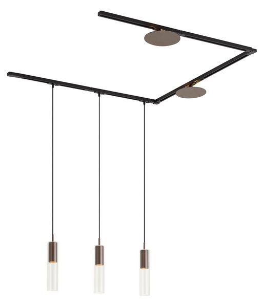 Nowoczesny system szynowy czarny z 3 lampami wiszącymi i 2 lampami sufitowymi brązowy 1-fazowy - Iconic Lloyd Pulley