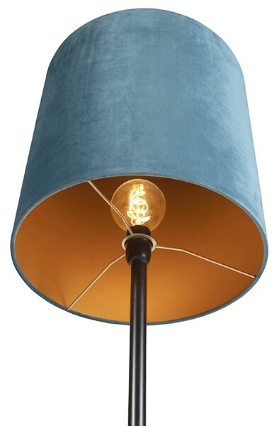 Lampa stojąca z aksamitnym abażurem w kolorze niebieskim z elementami złota 40 cm - Simplo