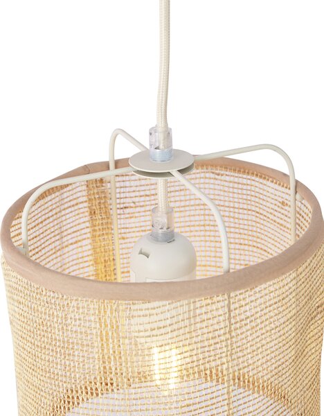 Lampa wisząca Japandi beżowa z materiałowymi kloszami 6-punktowa - Yente