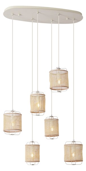 Lampa wisząca Japandi beżowa z materiałowymi kloszami 6-punktowa - Yente