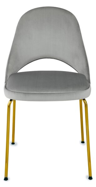 Krzesło Costa Steel Gold, do salonu, do jadalni, tapicerowane, na metalowych złotych nóżkach, szare