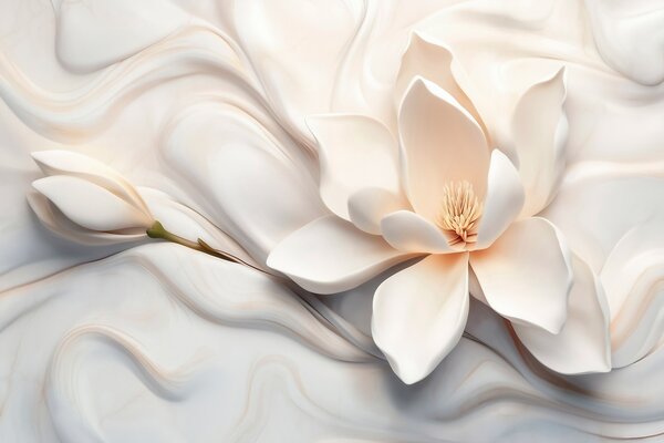 Fototapety Trójwymiarowa biała magnolia z imitacją marmurowej faktury w reliefie, Fototapety Kwiaty, w09729 : Uwalls.pl