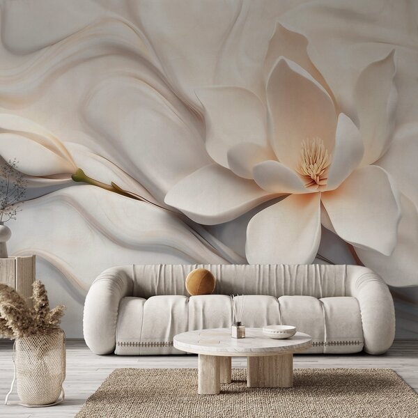 Fototapety Trójwymiarowa biała magnolia z imitacją marmurowej faktury w reliefie, Fototapety Kwiaty, w09729 : Uwalls.pl