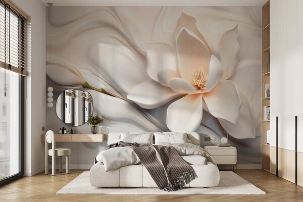 Fototapety Trójwymiarowa biała magnolia z imitacją marmurowej faktury w reliefie, Fototapety Kwiaty, w09729 : Uwalls.pl