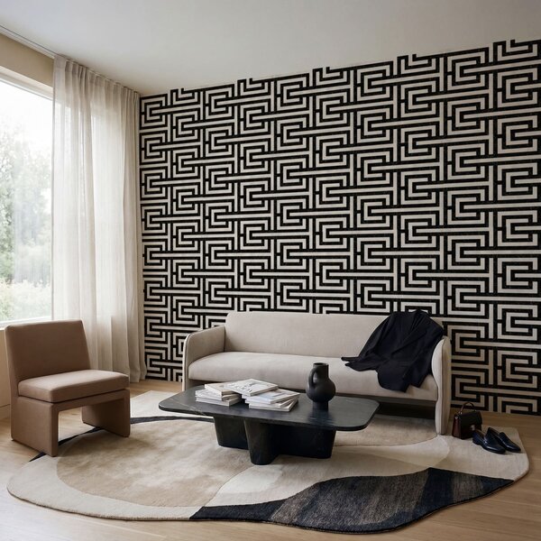 Tapety Czarno-biały geometryczny wzór labiryntu, Tapety Abstrakcyjne, a01073 : Uwalls.pl