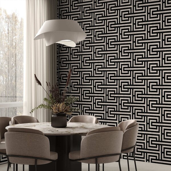 Tapety Czarno-biały geometryczny wzór labiryntu, Tapety Abstrakcyjne, a01073 : Uwalls.pl