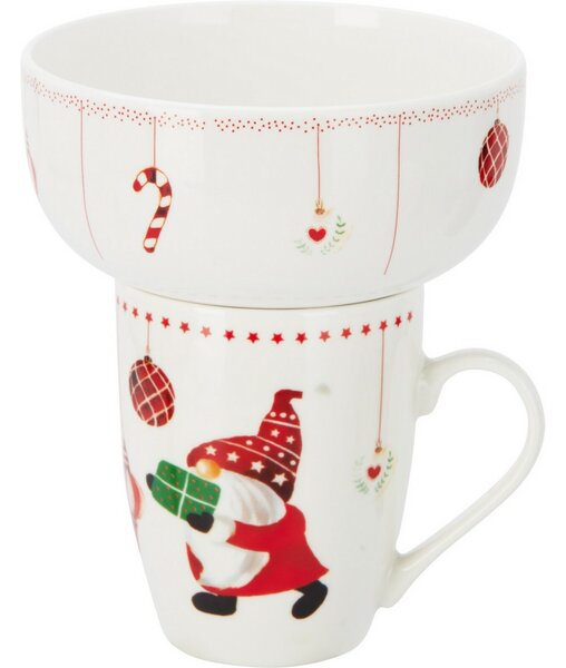 Zestaw kubka porcelanowego i miseczki Świąteczny krasnal