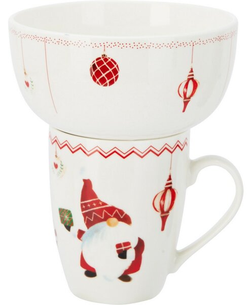 Zestaw kubka porcelanowego i miseczki Świąteczny krasnal