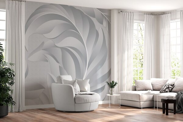 Fototapety duże teksturowane pióra w odcieniach szarości, Fototapety 3D, Fototapety 3d liście, w05231v3 : Uwalls.pl