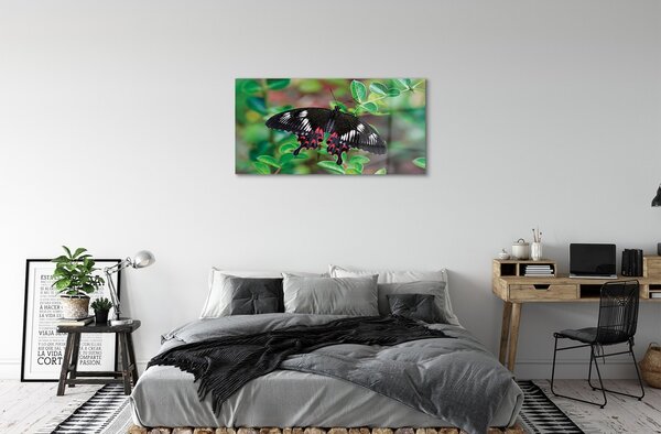 Obraz na szkle Liście kolorowy motyl