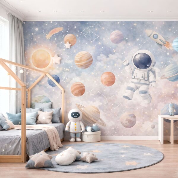 Fototapety mały astronauta wśród planet i gwiazd, Tapety Wyjątkowe, w05233 : Uwalls.pl
